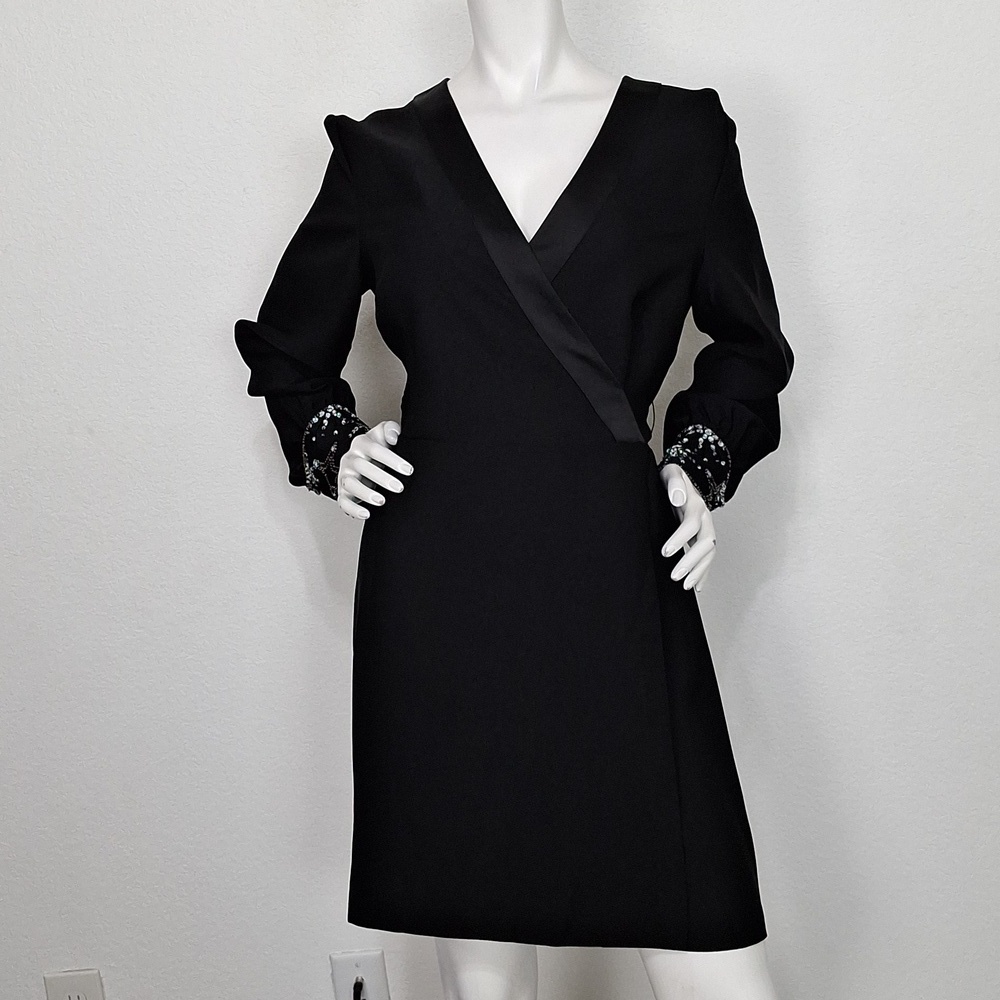 Warehouse Black Embellished Cuff Romantic Whimsigoth Fairy Wrap Dress Size 12